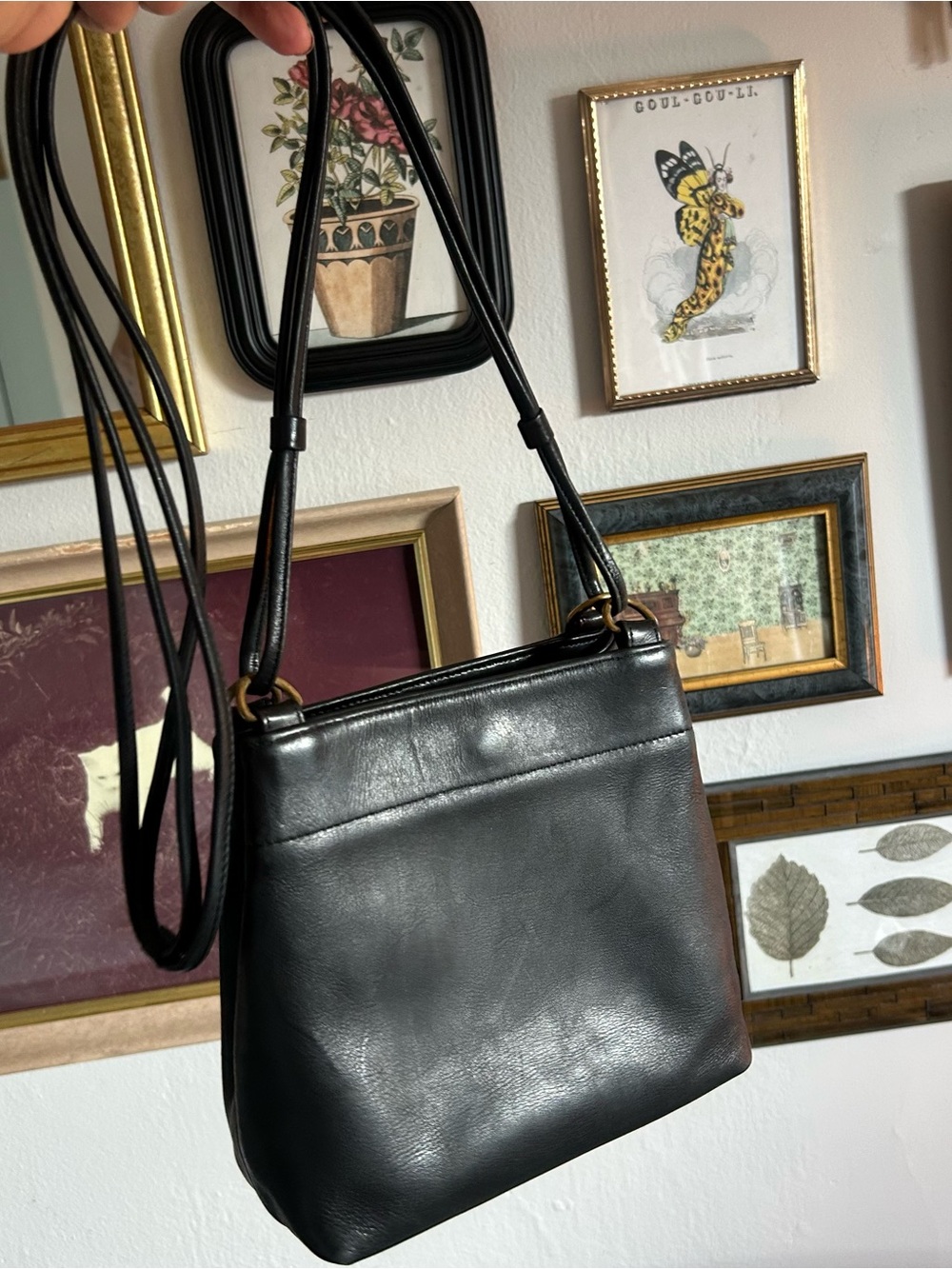 Vintage 90s Coach Mini Dixon Black Leather Crossbody Bag with Gold Hardware